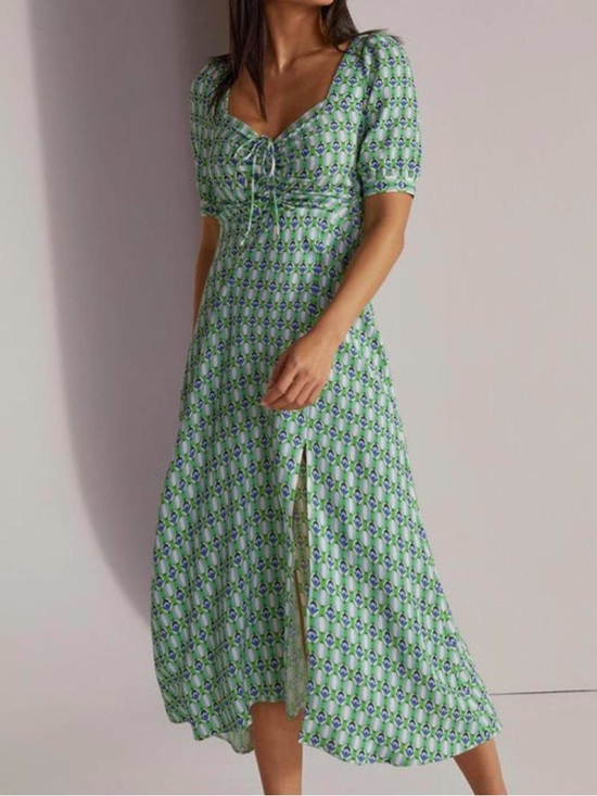 Favorite Daughter Dresses & Skirts - Favorite Daughter Green Printed Midi Dress with Tie Front